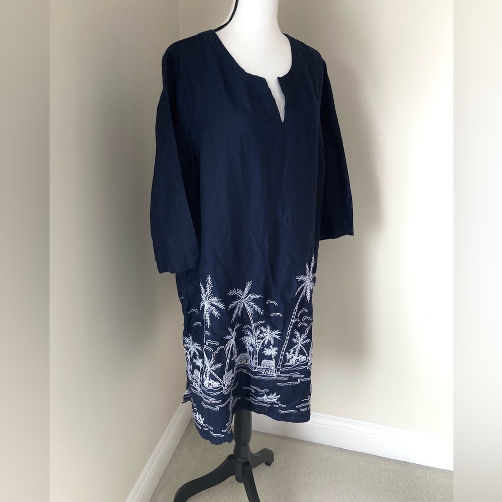 Talbots Navy and White Palm Tree Dress - Picture 5 of 8